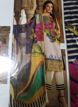 Multicolor Satin Cotton Printed Party Wear Pakistani Suit Samina 129