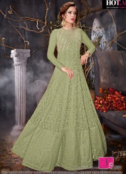 Green Net Floor Length Anarkali Zareena 7004C Color By Hotlady SC/009398