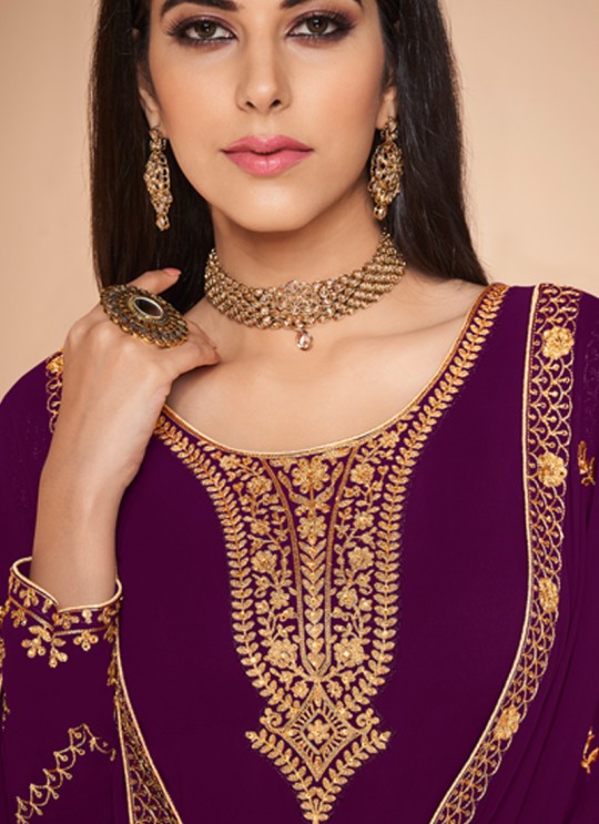 Purple Georgette Embroidered Churidar Suit Cross Stitch 7057 By Aashirwad  SC/016669