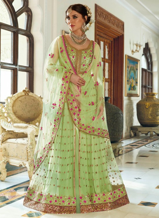 Green Net Wedding Skirt Kameez Floral 7398 By Jinaam Dresses SC/005187