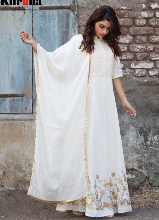 White Cotton Embroidered Floor Length Kurti A7 By Kilruba