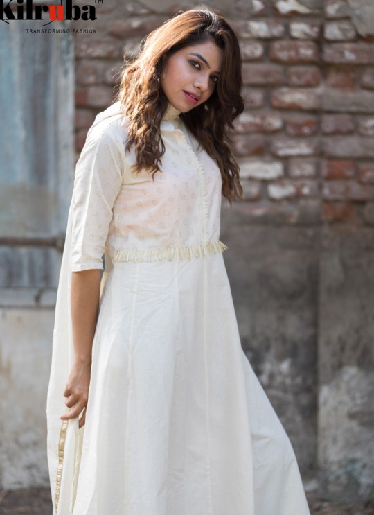 White Cotton Embroidered Floor Length Kurti A7 By Kilruba White Cotton Embroidered Floor Length Kurti A7 By Kilruba