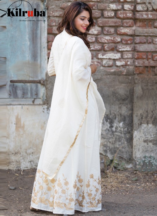 White Cotton Embroidered Floor Length Kurti A7 By Kilruba White Cotton Embroidered Floor Length Kurti A7 By Kilruba