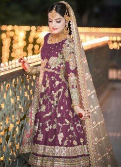 Wine Organza Party Wear Pakistani Salwar Kameez K-21C SC/019110