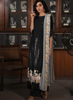 Black Georgette Pakistani Straight Cut Suit 705 Colours By Kilruba SC/016468