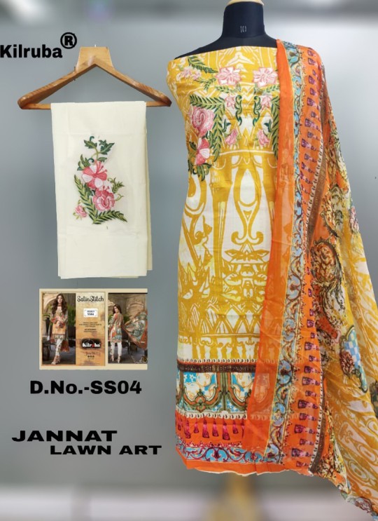 Pleasant Yellow Pure Cotton Cambric  Pakistani Suits Jannat Lawn Art SS04 By Kilruba SC/016125