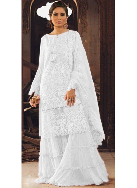 White Organza Embroiderd Designer Pakistnai Suit 115 Colours 115A By Kilruba SC/018885