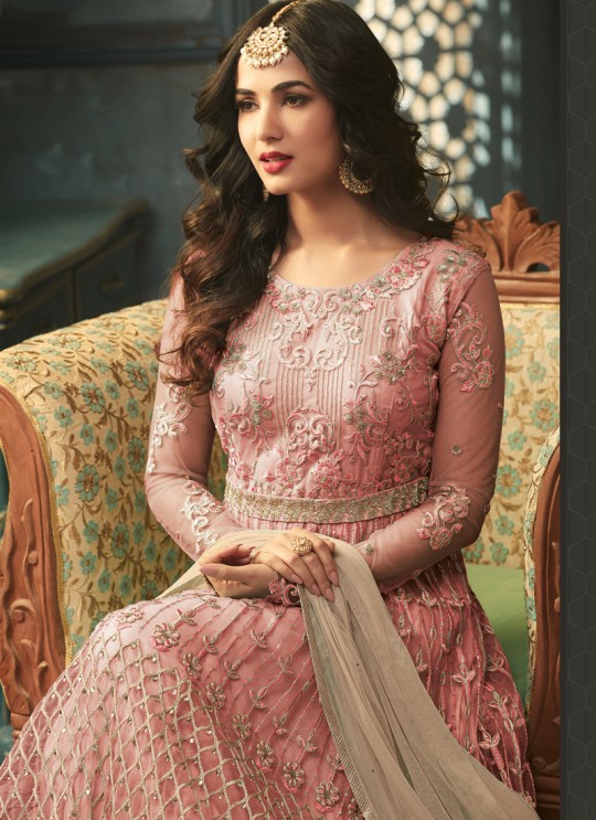 Pink Net Floor Length Anarkali Tihor 5303B Color By Maisha