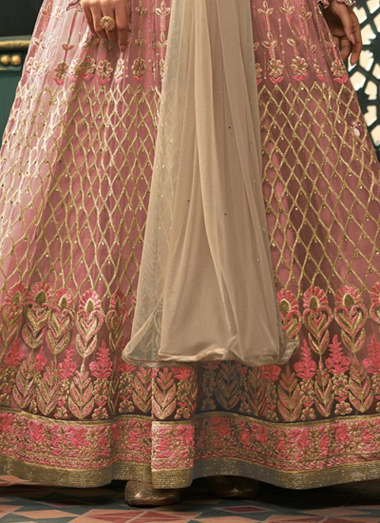 Pink Net Floor Length Anarkali Tihor 5303B Color By Maisha