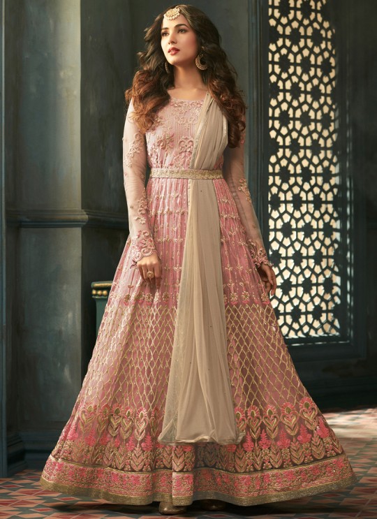 Pink Net Floor Length Anarkali Tihor 5303B Color By Maisha