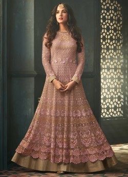 Dusty Pink Net Floor Length Anarkali Tihor 5306 By Maisha