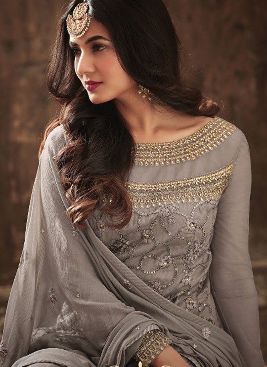 Grey Net Pakistani Palazzo Roush 5708A Color By Maisha