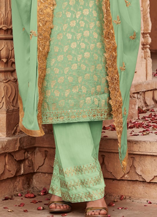 Green Banarsi Silk Wedding Wear Palazzo Suit Maisha 8305 SC/016880