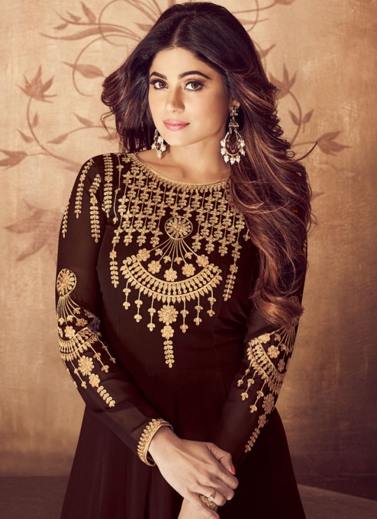 Riona Gold 8201 Colors 8201E Colour By Aashirwad Creation Pure Georgette Embroidered Floor Length Anarkali For Ceremony In Brown Color SC/015494 Riona Gold 8201 Colors 8201E Colour By Aashirwad Creation Pure Georgette Embroidered Floor Length Anarkali For Ceremony In Brown Color SC/015494