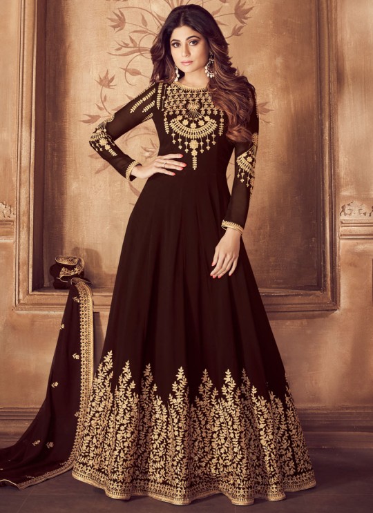 Riona Gold 8201 Colors 8201E Colour By Aashirwad Creation Pure Georgette Embroidered Floor Length Anarkali For Ceremony In Brown Color SC/015494