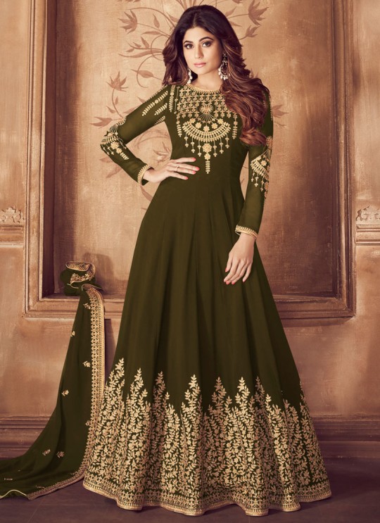 Riona Gold 8201 Colors 8201F Colour By Aashirwad Creation Pure Georgette Embroidered Floor Length Anarkali For Ceremony In Olive Color SC/015495 Riona Gold 8201 Colors 8201F Colour By Aashirwad Creation Pure Georgette Embroidered Floor Length Anarkali For Ceremony In Olive Color SC/015495