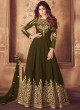Riona Gold 8201 Colors 8201F Colour By Aashirwad Creation Pure Georgette Embroidered Floor Length Anarkali For Ceremony In Olive Color SC/015495