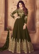 Riona Gold 8201 Colors 8201F Colour By Aashirwad Creation Pure Georgette Embroidered Floor Length Anarkali For Ceremony In Olive Color SC/015495 Riona Gold 8201 Colors 8201F Colour By Aashirwad Creation Pure Georgette Embroidered Floor Length Anarkali For Ceremony In Olive Color SC/015495