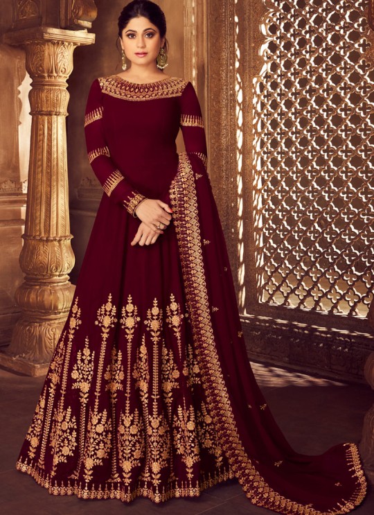 Maroon Georgette Ceremony Floor Length Anarkali Anarkali 8228 By Aashirwad Creation SC/016037 Maroon Georgette Ceremony Floor Length Anarkali Anarkali 8228 By Aashirwad Creation SC/016037