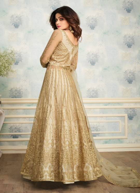 Beige Net Wedding Skirt Kameez Sheesh Mahal 8252 By Aashirwad Creation SC/016052