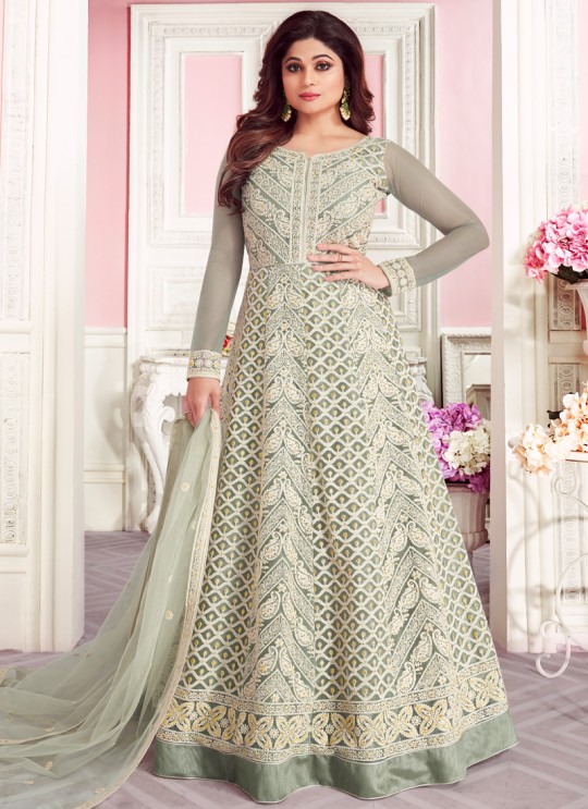 Light Grey Net Wedding Floor Length Anarkali Sufian 8264 By Aashirwad Creation SC/015983