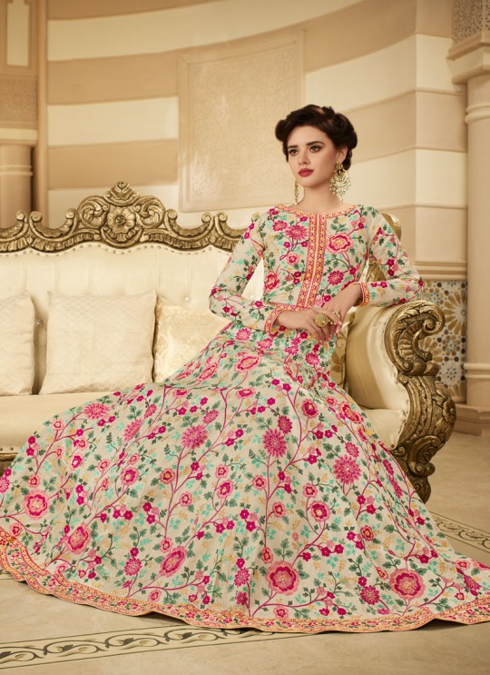 Cream Silk Floor Length Anarkali Affair 2 By Aashirwad Creation SC/012755 Cream Silk Floor Length Anarkali Affair 2 By Aashirwad Creation SC/012755