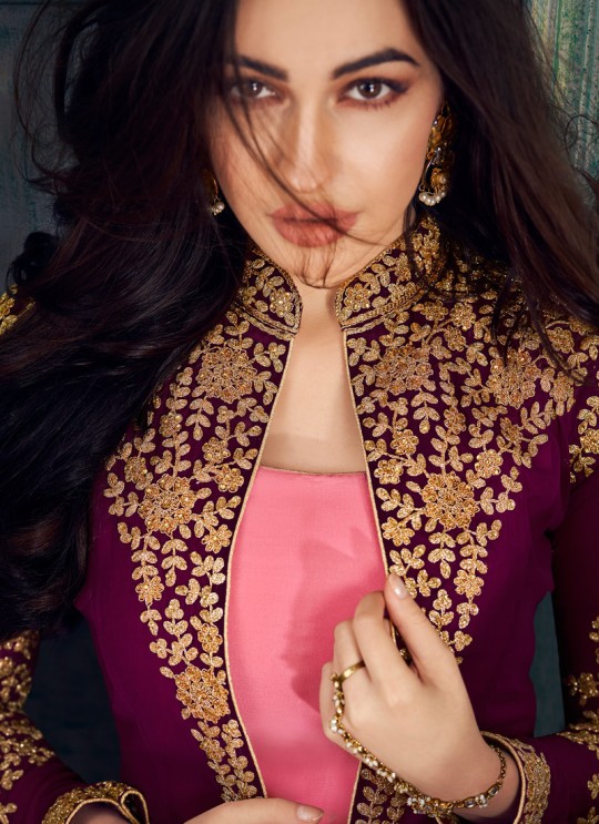 Purple Georgette Embroidered Eid Wear Jacket Style Anarkali Anaya 8203 By Aashirwad Creation SC/015176