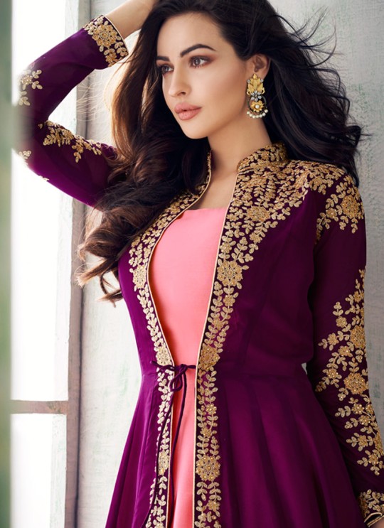 Purple Georgette Embroidered Eid Wear Jacket Style Anarkali Anaya 8203 By Aashirwad Creation SC/015176