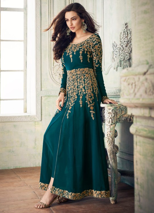 Teal Blue Georgette Embroidered Eid Wear Pakistani Suits Anaya 8204 By Aashirwad Creation SC/015177