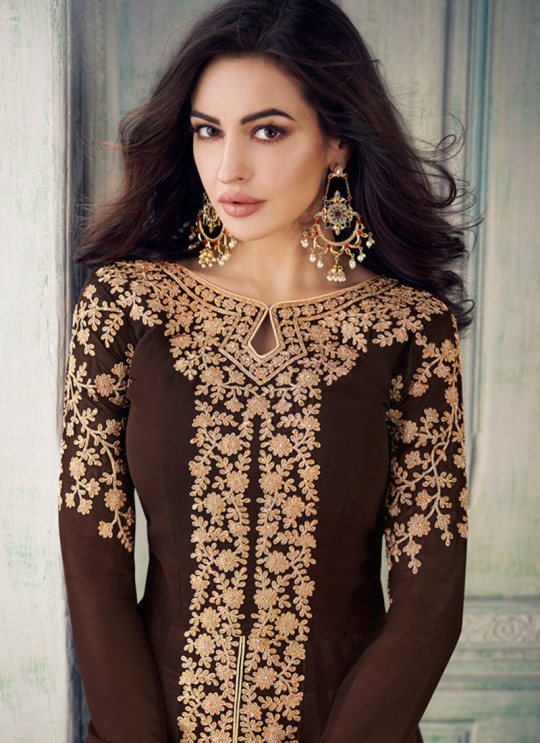 Brown Georgette Embroidered Eid Wear Pakistani Suits Anaya 8207 By Aashirwad Creation SC/015180