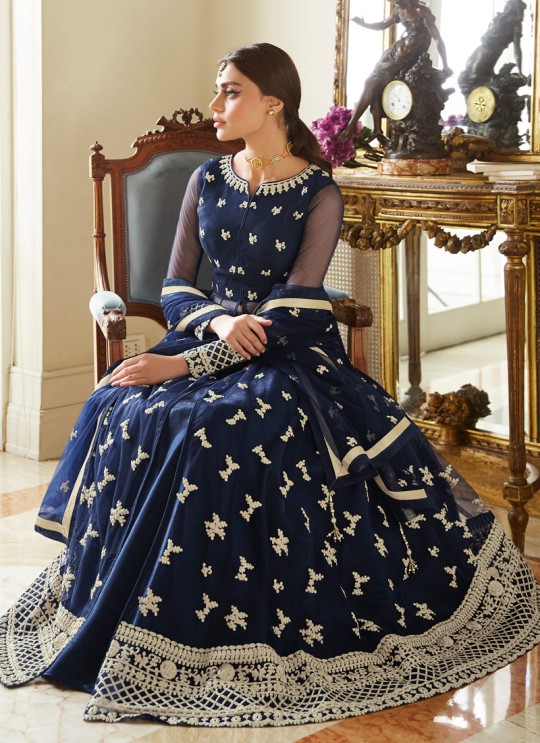 Blue Net Wedding Ghagra Suit Celebration 7036 By Aashirwad Creation SC/016552