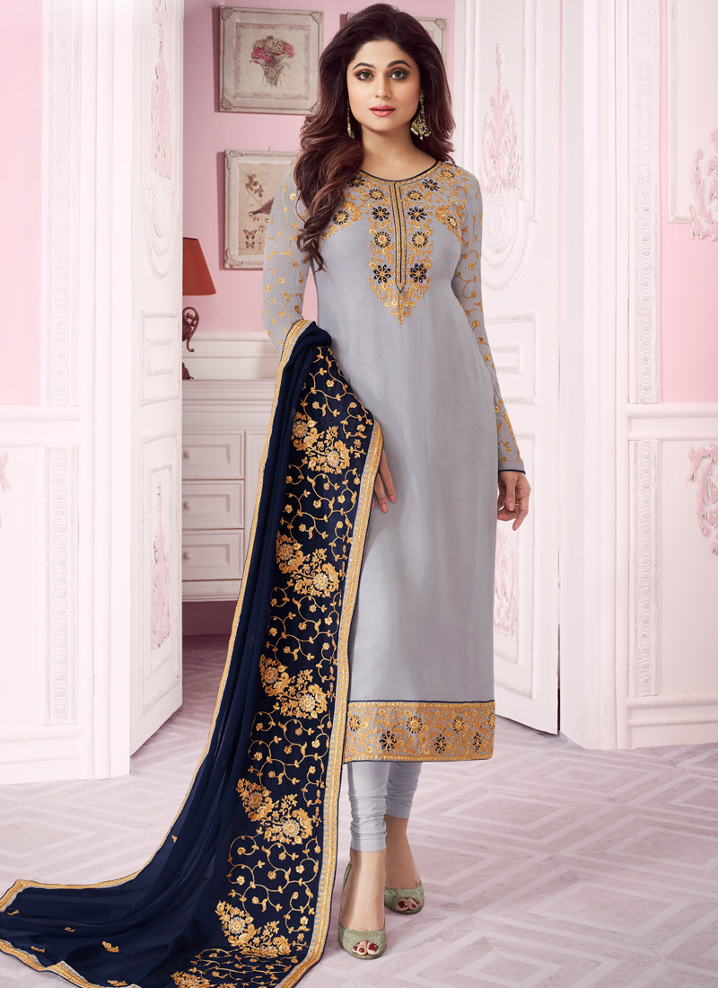 Churidar Suits Online Wholesale | Light Grey Georgette Churidar ...