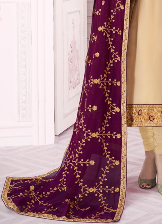 Gold Georgette Churidar Suit With Heavy Dupatta Classic 8283 By Aashirwad