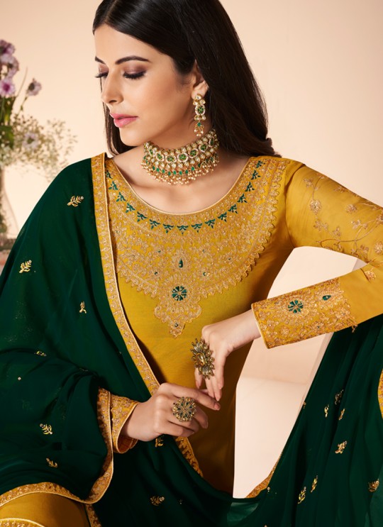 Yellow Georgette Embroidered Churidar Suit Cross Stitch 7055 By Aashirwad  SC/016667