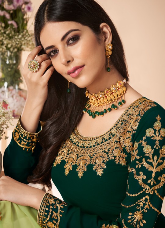 Green Georgette Embroidered Churidar Suit Cross Stitch 7058 By Aashirwad  SC/016670