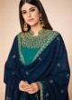 Teal Blue Georgette Embroidered Churidar Suit Cross Stitch 7059 By Aashirwad  SC/016671