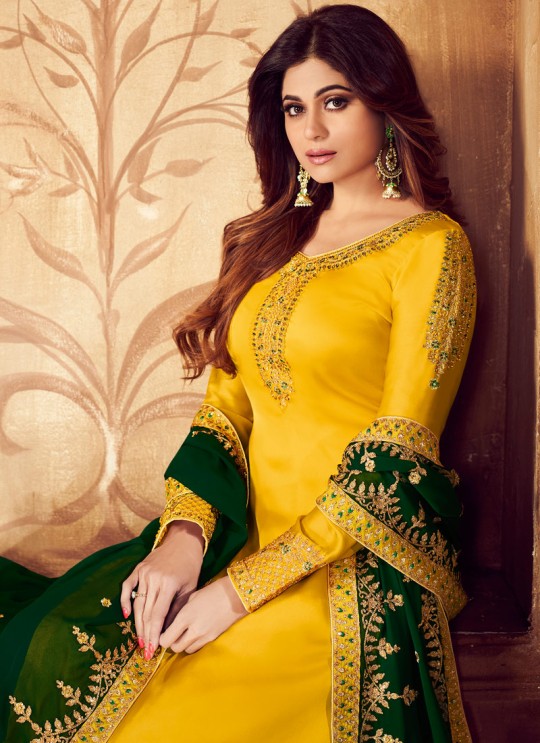 Pure Georgette Embroidered Palazzo Suits For Ring Ceremony In Yellow Color Falak 8211 By Aashirwad Creation SC/015426