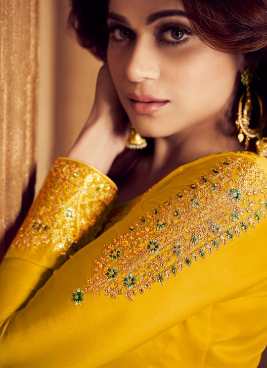 Pure Georgette Embroidered Palazzo Suits For Ring Ceremony In Yellow Color Falak 8211 By Aashirwad Creation SC/015426