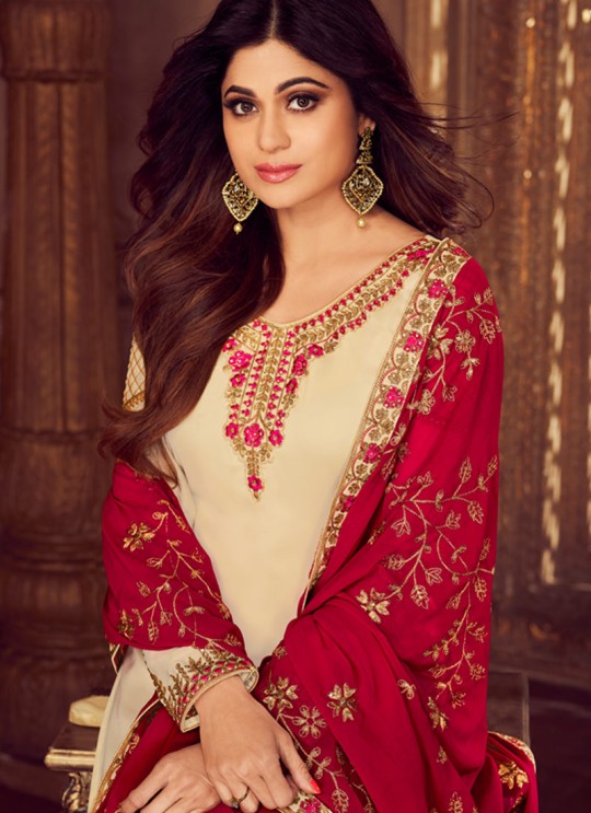Pure Georgette Embroidered Palazzo Suits For Ring Ceremony In Cream Color Falak 8213 By Aashirwad Creation SC/015428 Pure Georgette Embroidered Palazzo Suits For Ring Ceremony In Cream Color Falak 8213 By Aashirwad Creation SC/015428