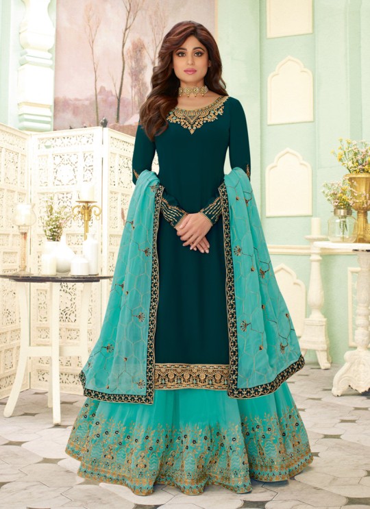 Teal Blue Wedding Wear Embroidered Lehenga Dress Fizza 7115 By Aashirwad SC-017680