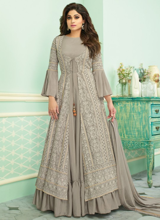Gauhar By Aashirwad 7134 Beige Georgette Gown Style Anarkali SC-017476