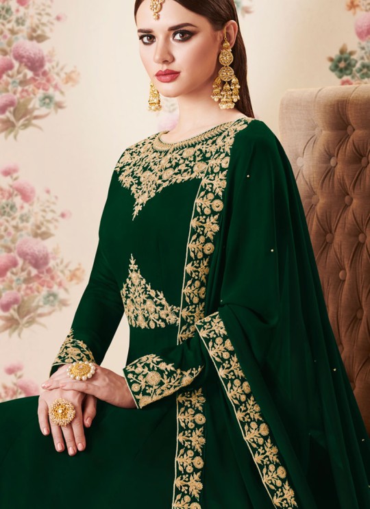 Green Georgette Embroidered Eid Wear Floor Length Anarkali Gold 8106D Color By Aashirwad Creation SC/014277