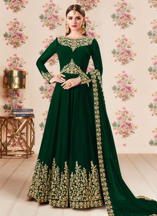 Green Georgette Embroidered Eid Wear Floor Length Anarkali Gold 8106D Color By Aashirwad Creation SC/014277