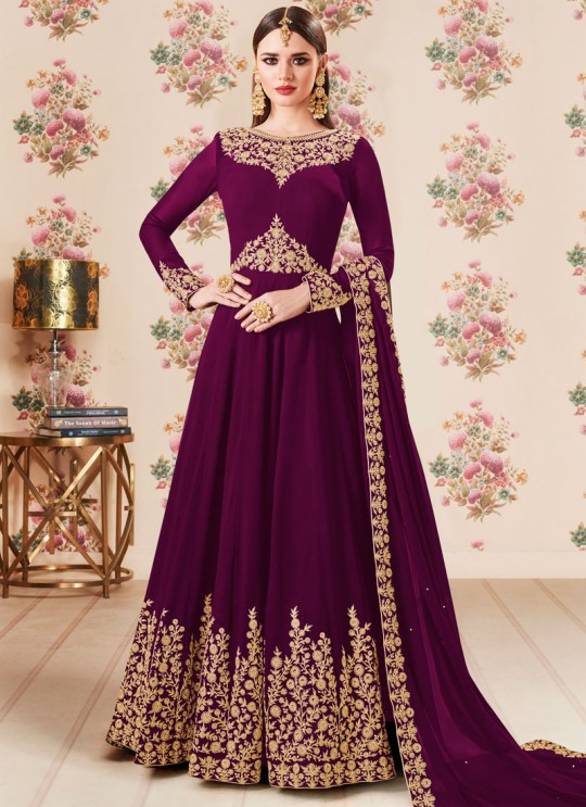 Purple Georgette Embroidered Eid Wear Floor Length Anarkali Gold 8106E Color By Aashirwad Creation SC/014278