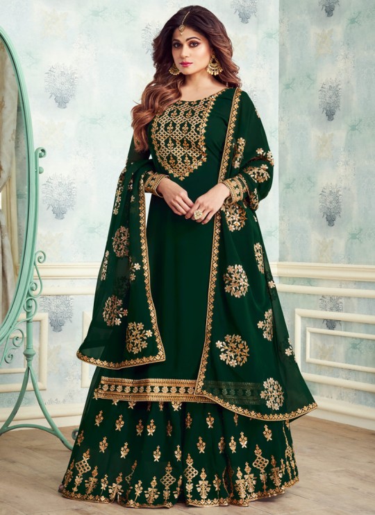 Green Georgette Embroidered Skirt Kameez For Mehandi Ceremony Gota Pati 8230 By Aashirwad Creation SC/015311