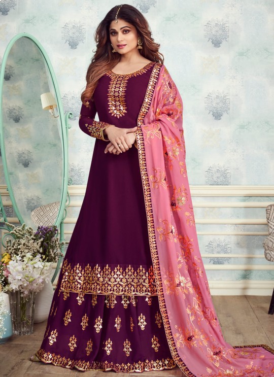 Purple Georgette Embroidered Skirt Kameez For Mehandi Ceremony Gota Pati 8235 By Aashirwad Creation SC/015316 Purple Georgette Embroidered Skirt Kameez For Mehandi Ceremony Gota Pati 8235 By Aashirwad Creation SC/015316
