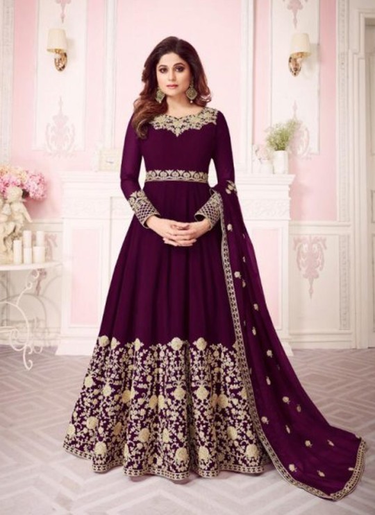 Wine Georgette Embroidered Floor Length Anarkali For Ring Ceremony Gulab 8242 Colours 8242B By Aashirwad Creation SC/015289