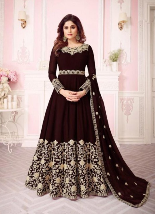 Brown Georgette Embroidered Floor Length Anarkali For Ring Ceremony Gulab 8242 Colours 8242D By Aashirwad Creation SC/015291