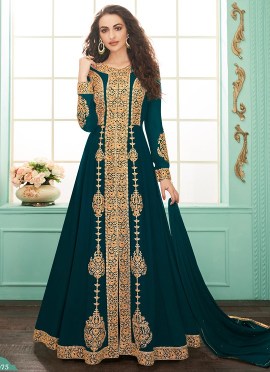 Faux Georgette Party Abaya Style Suit In Teal Blue Color Gulkand Almirah 7075 SC/017139