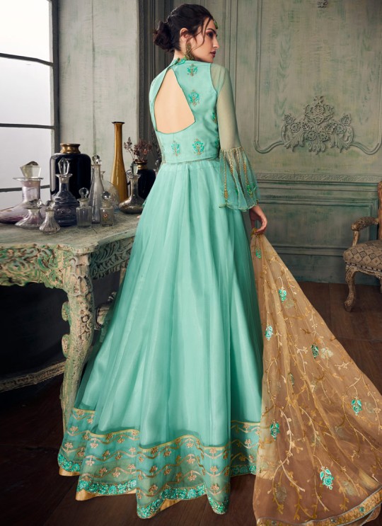 Turquoise Net Embroidered Ceremony Floor Length Anarkali Jannat 8215 By Aashirwad Creation SC/015091